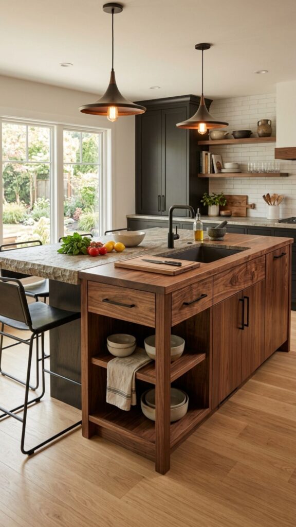 9. Two-Tone Wood and Stone Combination
