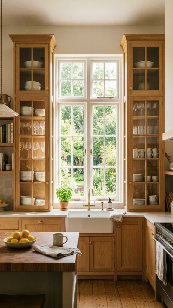 1. Add Glass Cabinets Around the Window