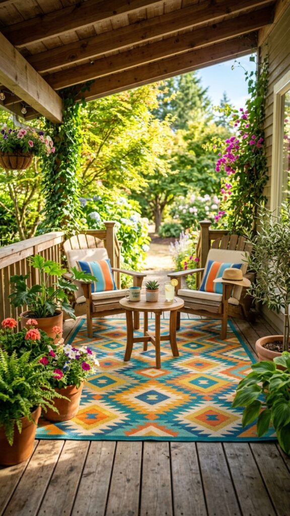 1. Add a Bright Outdoor Rug