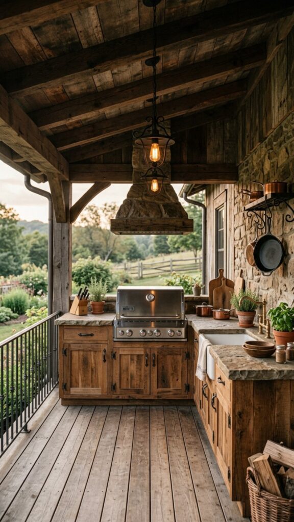 1. Build a Rustic Wood and Stone Kitchen