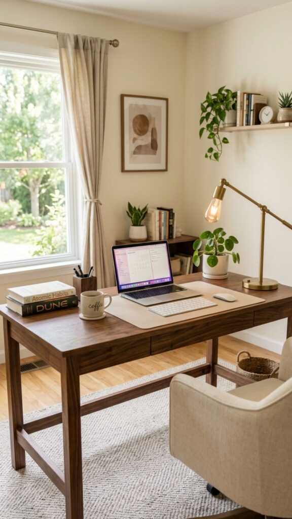 1. Build the Room Around a Warm Walnut Desk