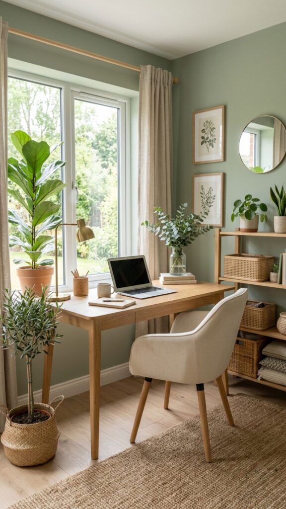 1. Choose Soft Sage Green for a Relaxing Office
