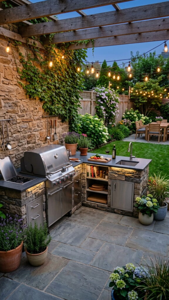 1. Compact Corner Kitchen for Small Yards