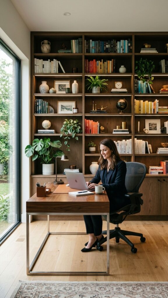 1. Create a Built-In Bookshelf Wall for a Professional Look