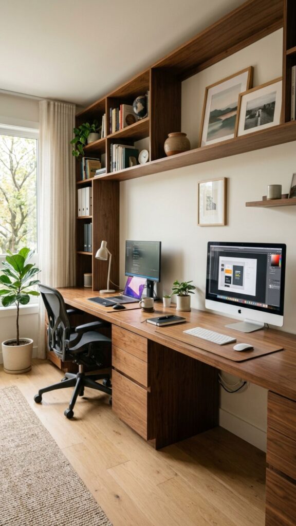 1. Create a Wall-to-Wall Built-In Desk for Maximum Workspace