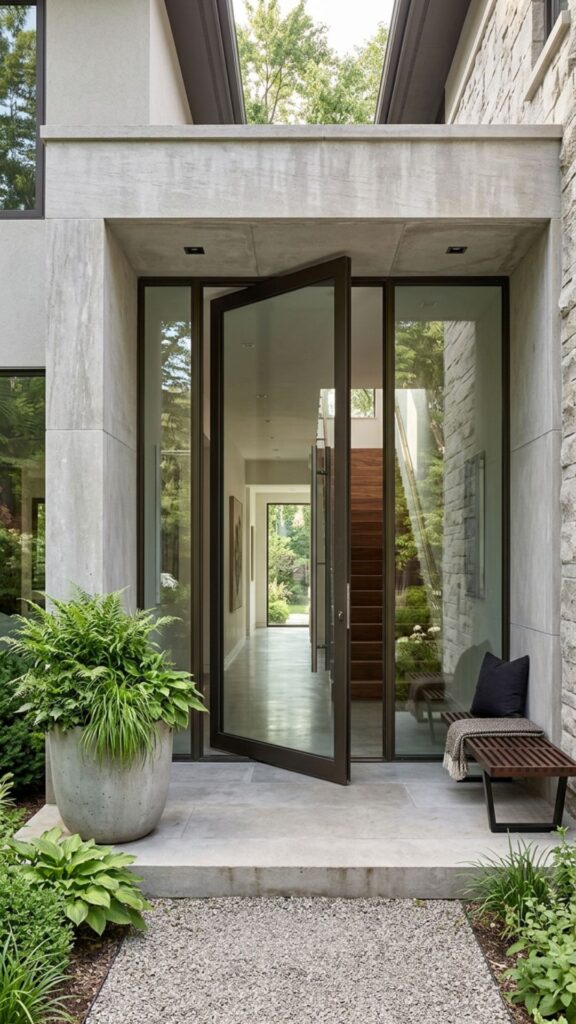 1. Frame a Full-Glass Pivot Door for Instant Drama
