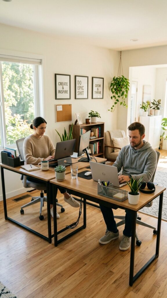 1. Place Two Desks Side by Side for a Simple Shared Workspace
