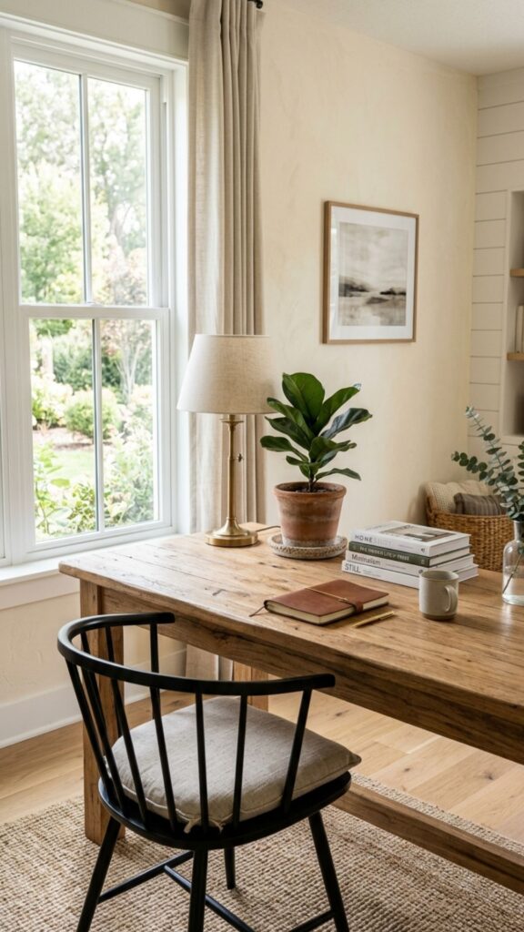 1. Start With a Warm Wood Desk