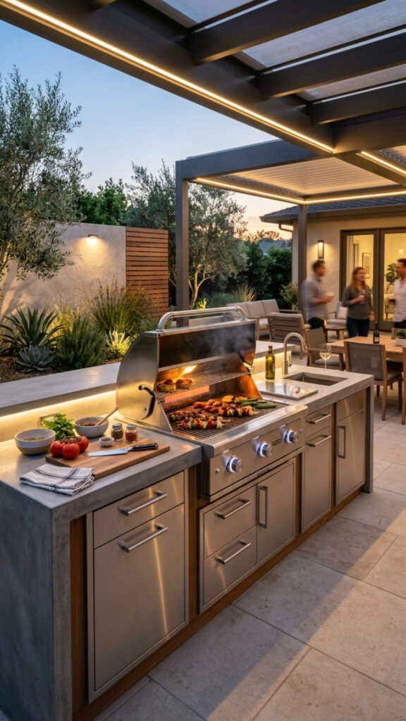 10. A Built-In Grill Station With Steel Surround