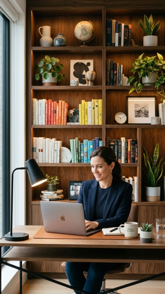 10. Add Bookshelves Behind Your Desk