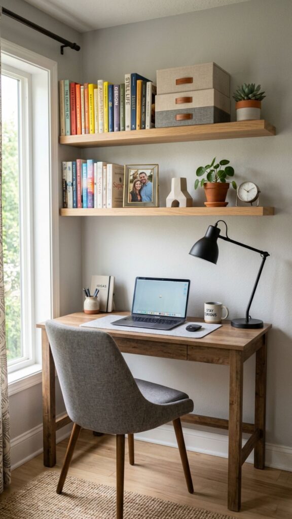 10. Add Floating Shelves Above the Desk