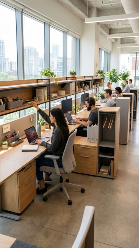 10. Add Smart Storage Solutions Around the Desks