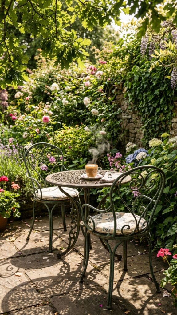10. Add a Vintage Bench or Bistro Set