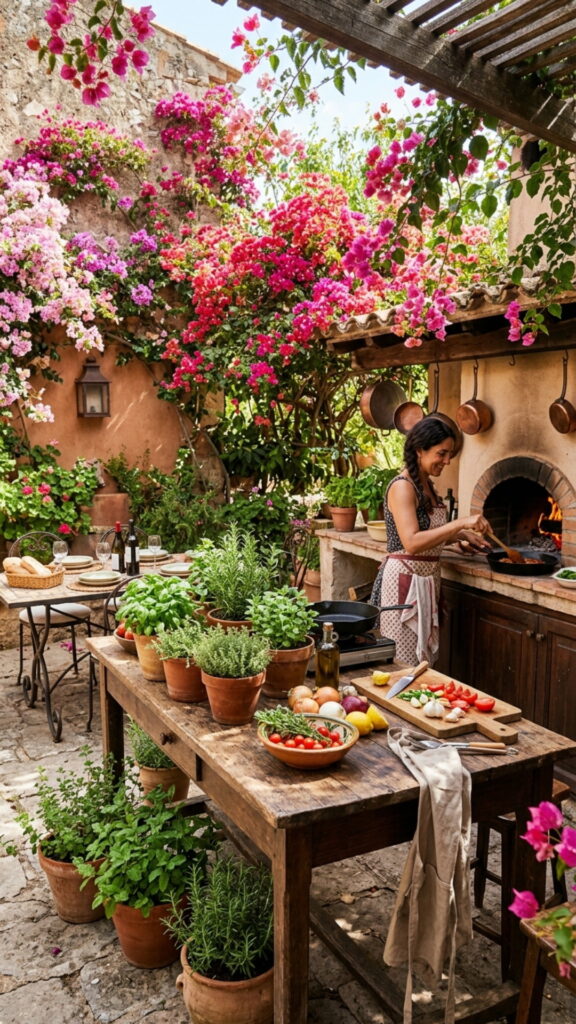 10. Bright Bougainvillea and Potted Herbs