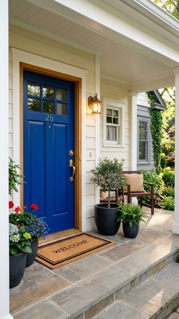 10. Choose a Bold Door Color to Own the Off-Center Look