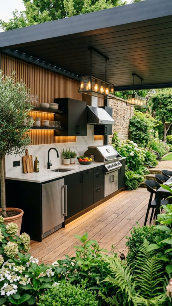 10. Create a Modern Black Outdoor Kitchen