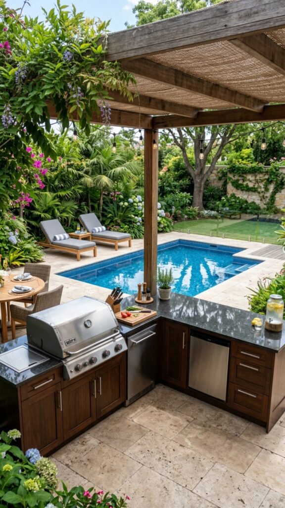 10. Create a Small Outdoor Kitchen for a Compact Pool