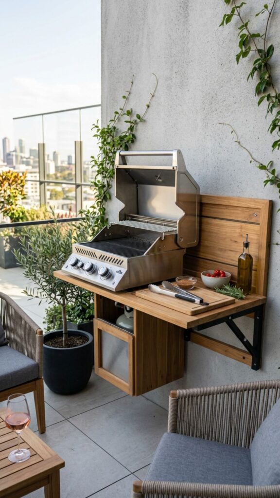 10. Fold-Down Wall-Mounted Grill Shelf