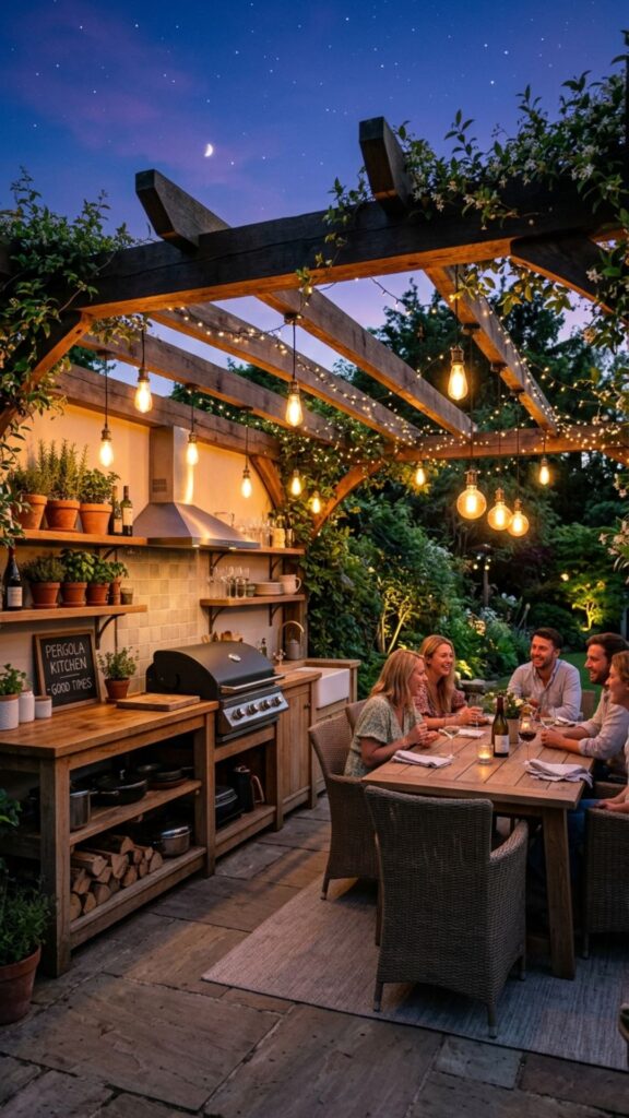 10. Install Warm Lighting Between the Pergola Beams