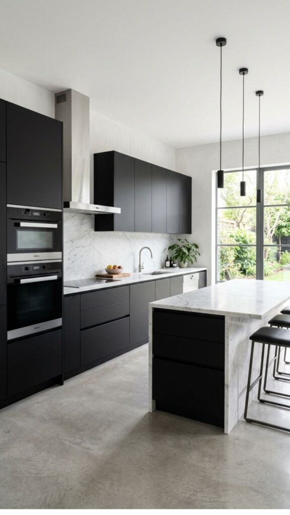 10. Minimalist Black Flat-Panel Cabinets