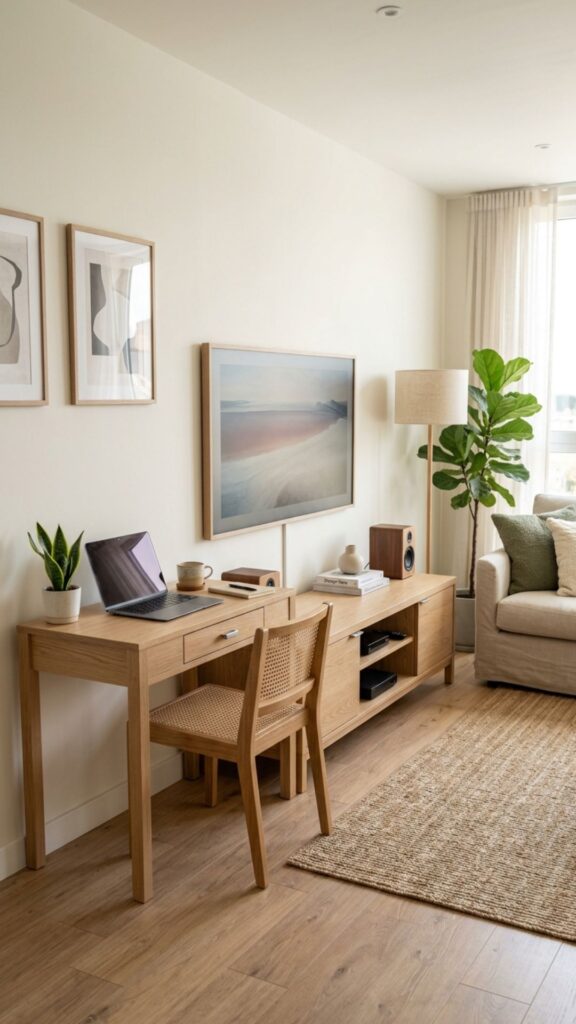 10. Place a Small Desk Beside the TV Unit