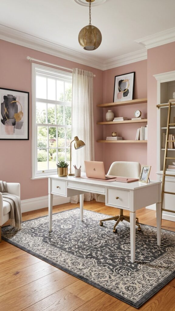 10. Soft Pink for an Elegant Home Office