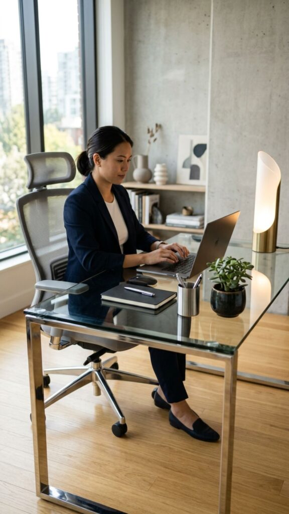10. Try a Glass Desk With Chrome Details