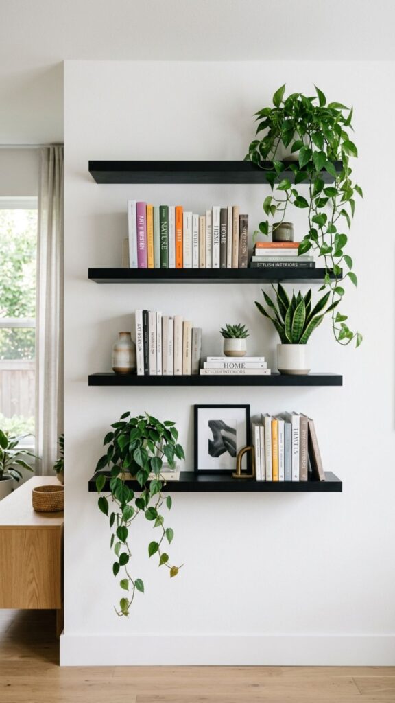 10. Use Black Shelves Against White Walls