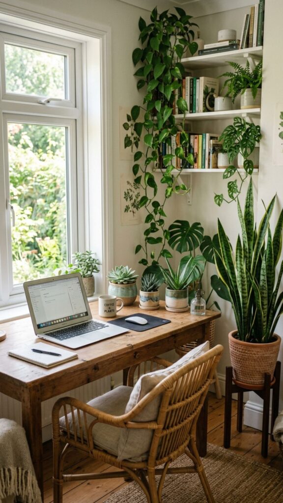 11. Add Indoor Plants Around Your Work Area