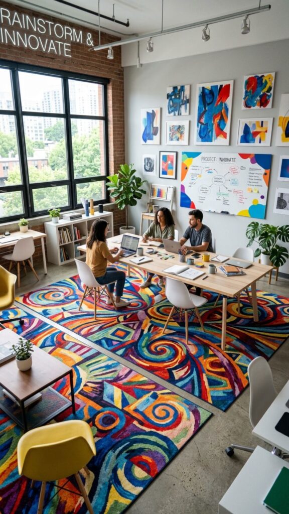 11. Add a Bold Carpet for a Creative Workspace