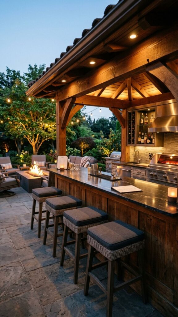 11. Covered Bar Counter With Fire Pit Seating