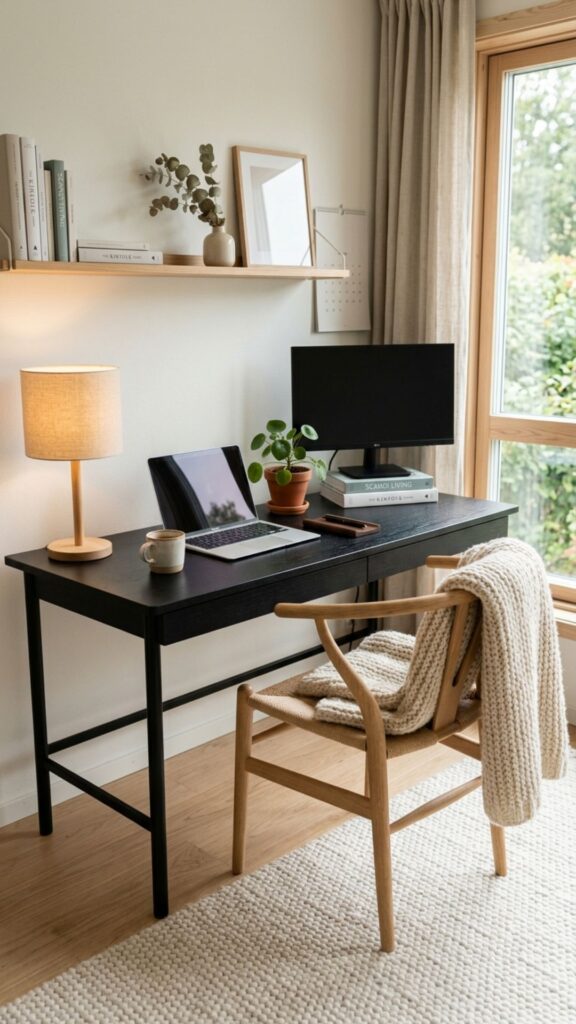 11. Create a Scandinavian-Inspired Black Desk Space