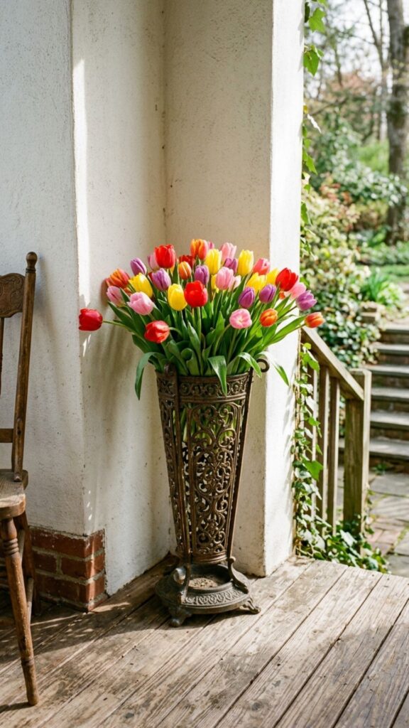 11. Fill an Umbrella Stand with Tulips