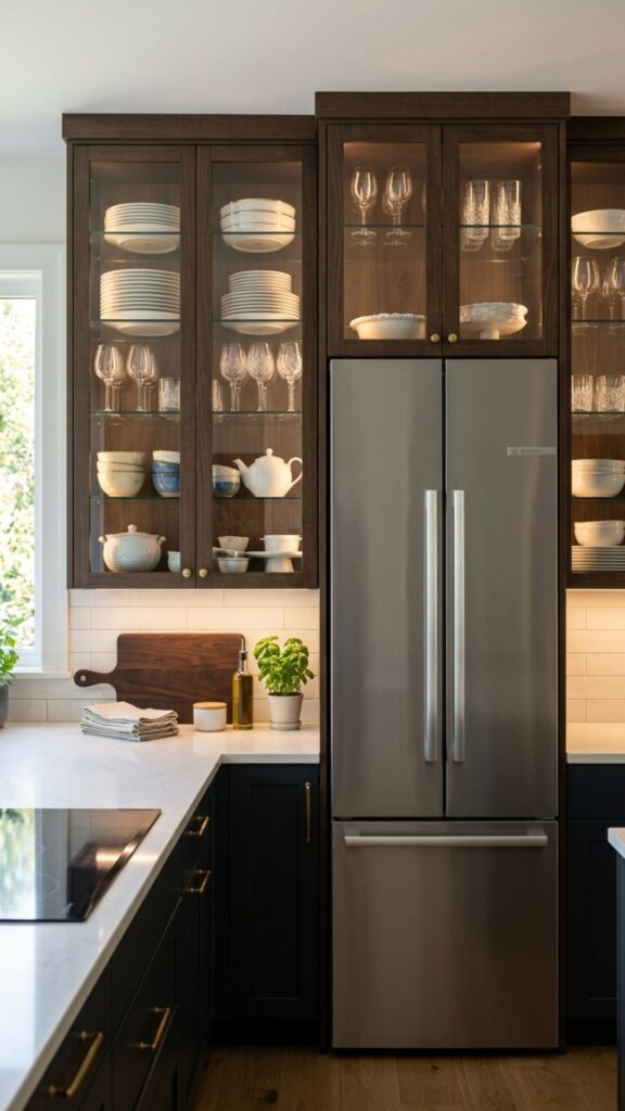 11. Glass Door Cabinets Around Fridge