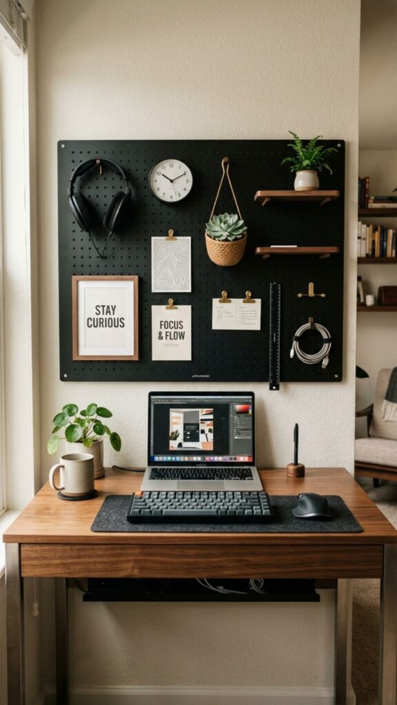 11. Hide Cords Behind a Pegboard