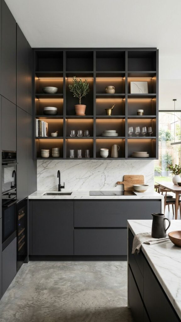 11. Install Wall-to-Wall Dark Cabinetry