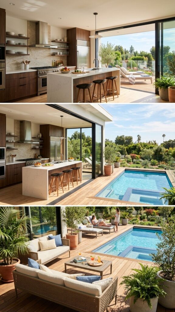 11. Poolside Kitchen With Glass That Opens to the Deck