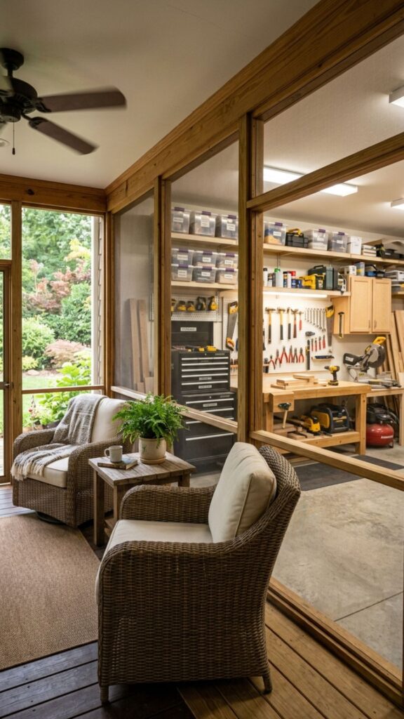 11. Screened Porch Next to a Garage Workshop