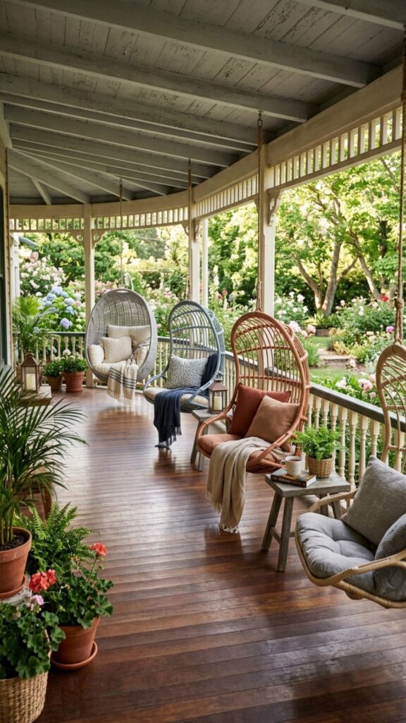 11. Style a Wraparound Porch With Multiple Egg Chairs