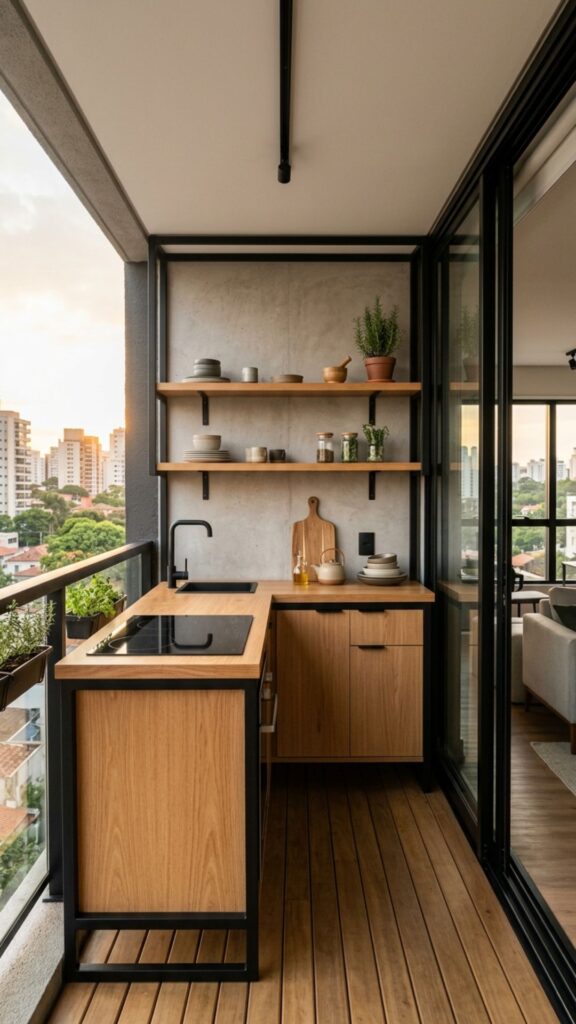 11. Try a Minimalist Black-and-Wood Design