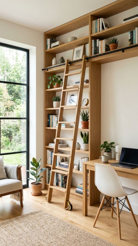 11. Use Ladder Bookshelves for Flexible Storage