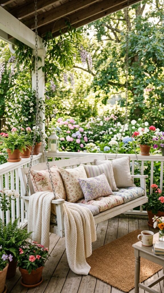 12. Add a Porch Swing With Soft Cushions