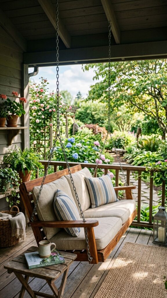 12. Add a Porch Swing or Hanging Bench