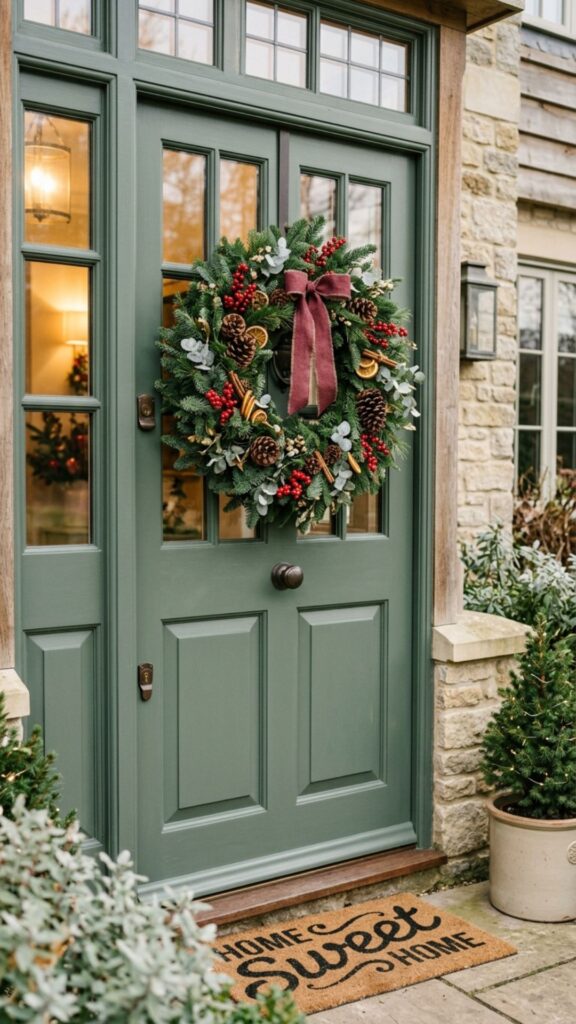 12. Add a Seasonal Wreath That Fits the Door Scale