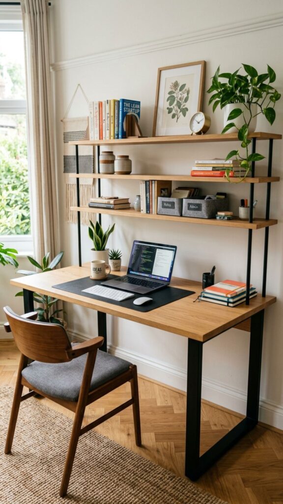 12. Add an Elevated Table With Open Shelving
