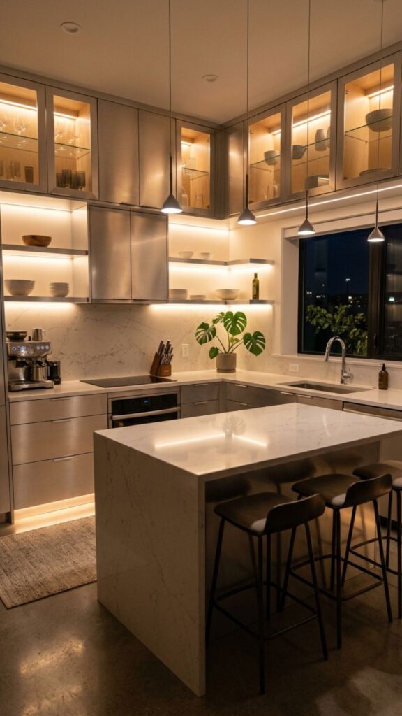 12. Aluminum Cabinets with LED Lighting