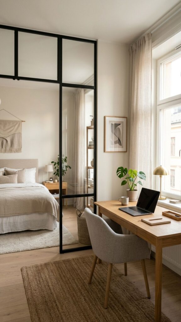 12. Bedroom Office With Glass Partition