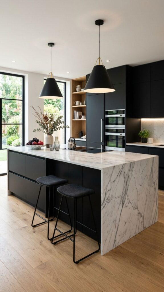 12. Black Kitchen Island With Matching Cabinets