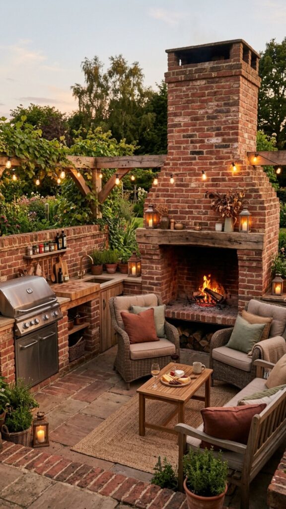 12. Brick Kitchen with a Fireplace Wall