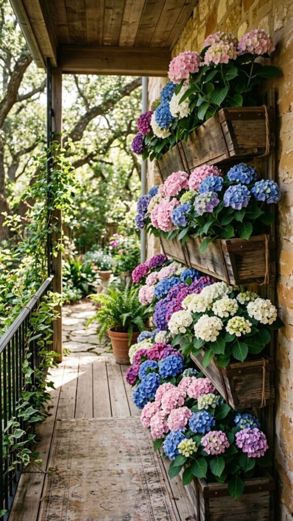 12. Build a Hydrangea "Wall" with Stacked Planters